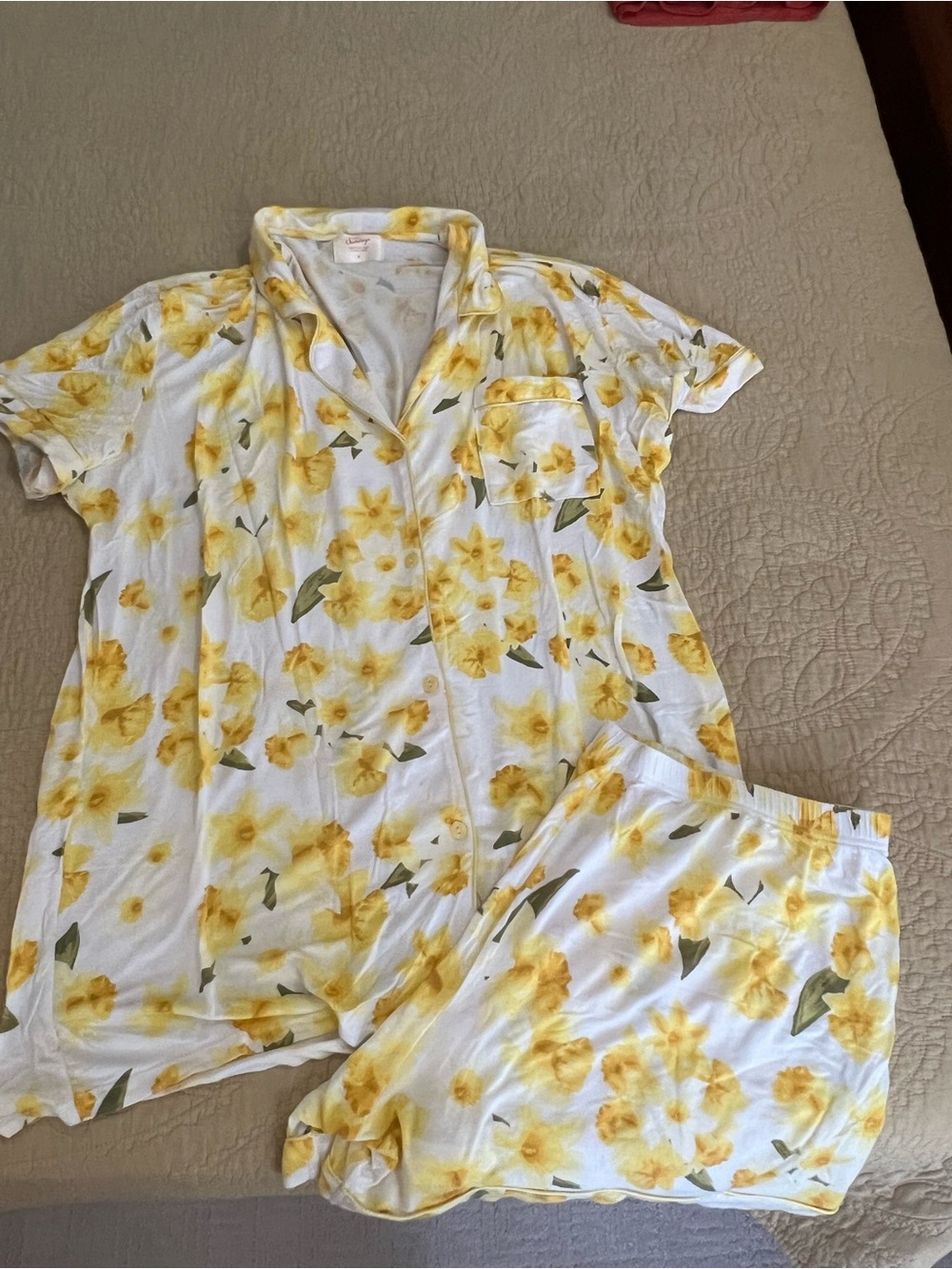 Rare In My Sundays daffodil Women's Pajama Set - Short Sleeve Top & Shorts XL